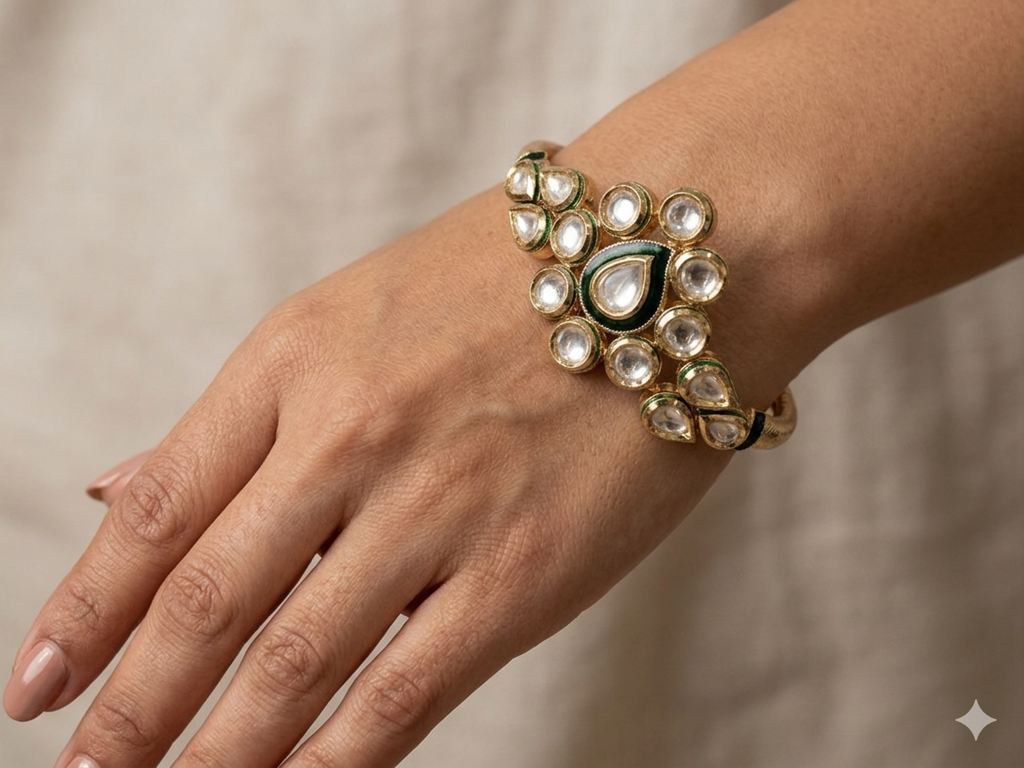 Kundan Style Gold-Plated Traditional Indian Bracelet
