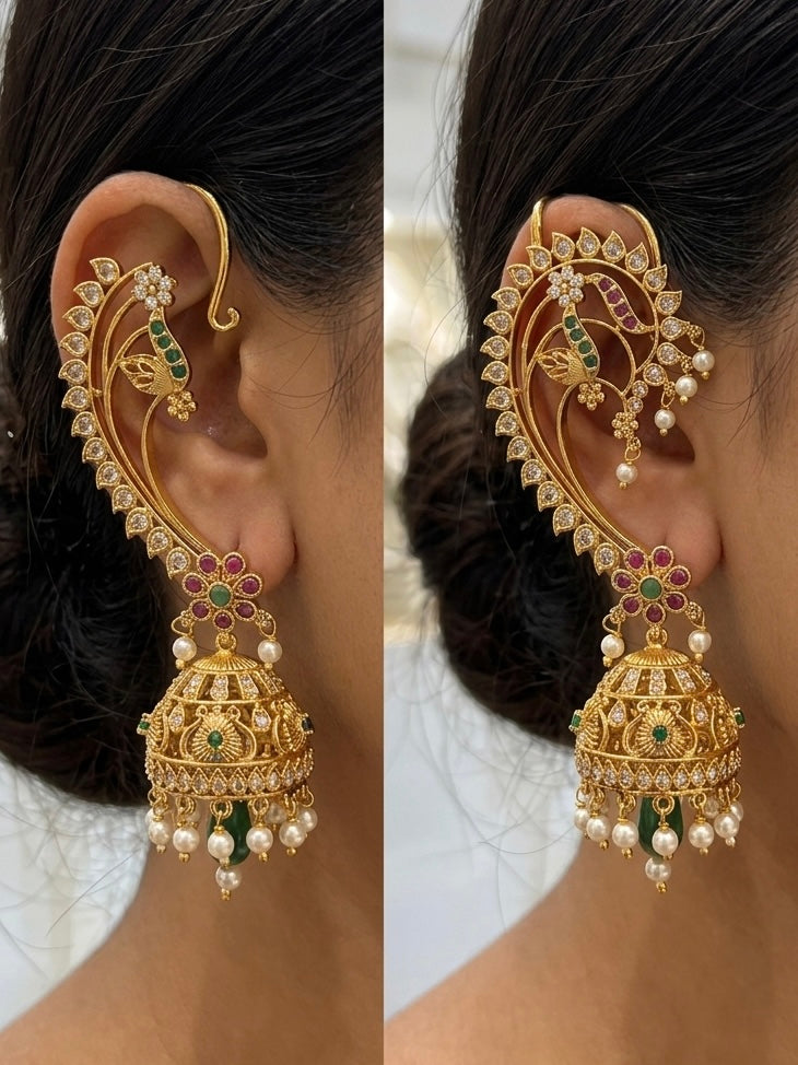 Peacock Design GoldenJhumka Earrings