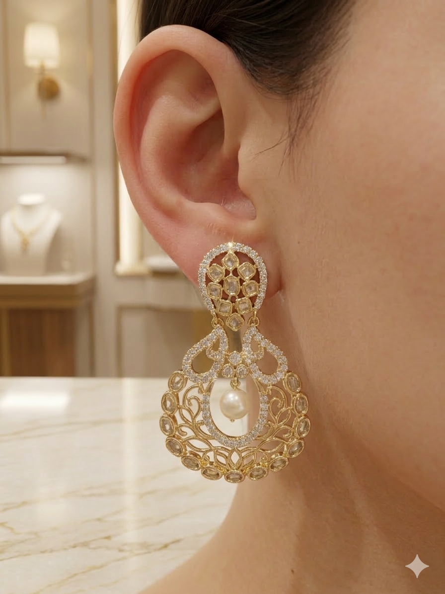 Long kundan golden Earrings