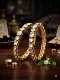 White Pokli Gold Palated Kundan Bangles