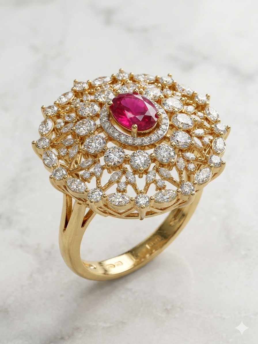 Royal Ruby Halo Filigree Ring