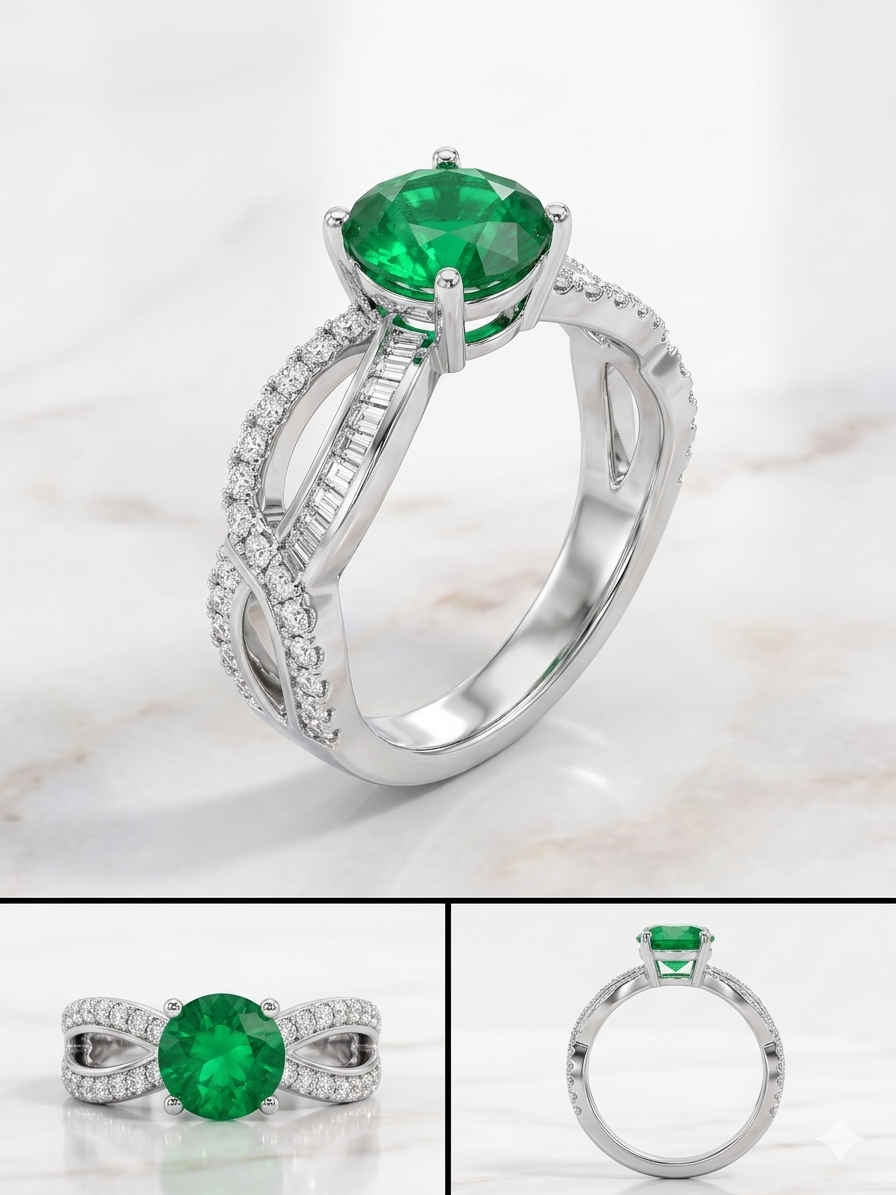 Emerald Infinity Diamond Twist Ring