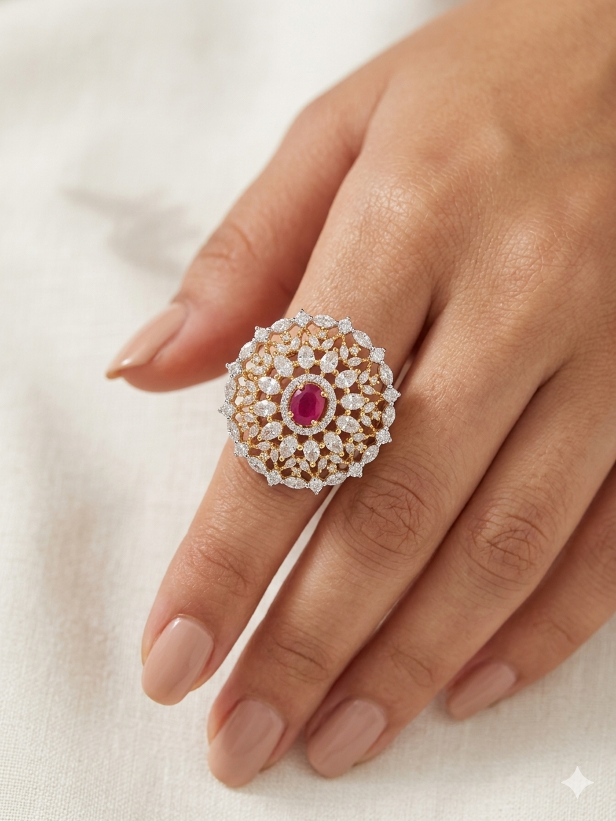 Royal Ruby Halo Filigree Ring