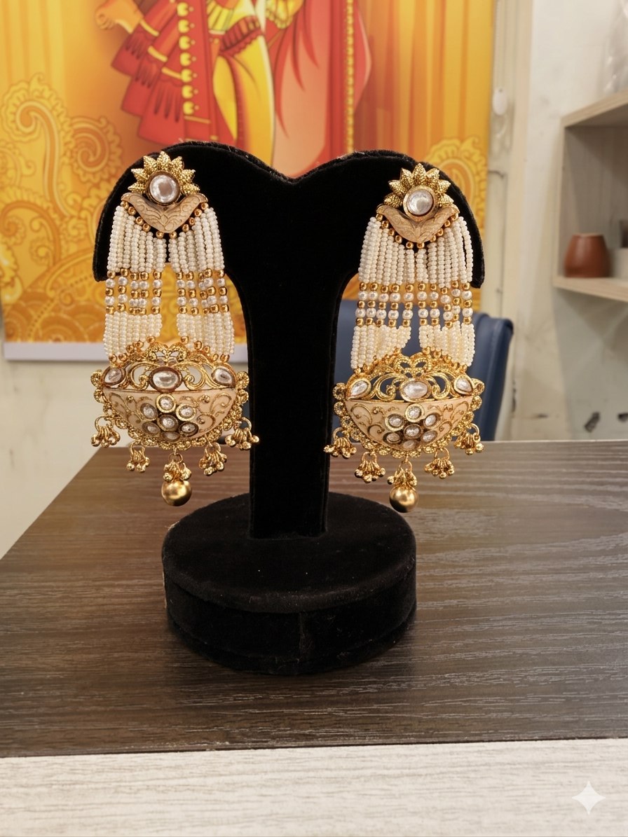 Kundan Pearl Multi-Layer Earrings