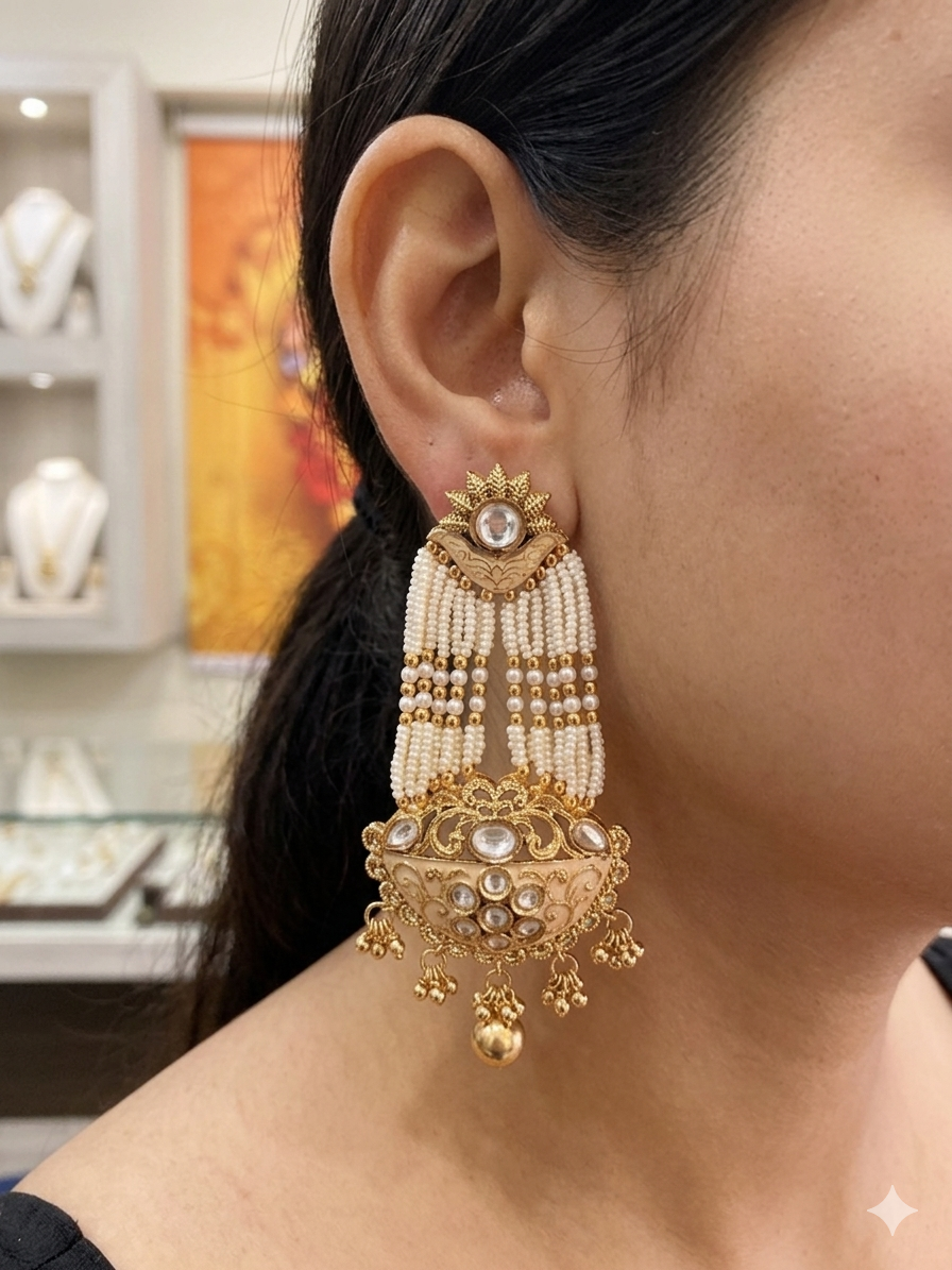 Kundan Pearl Multi-Layer Earrings