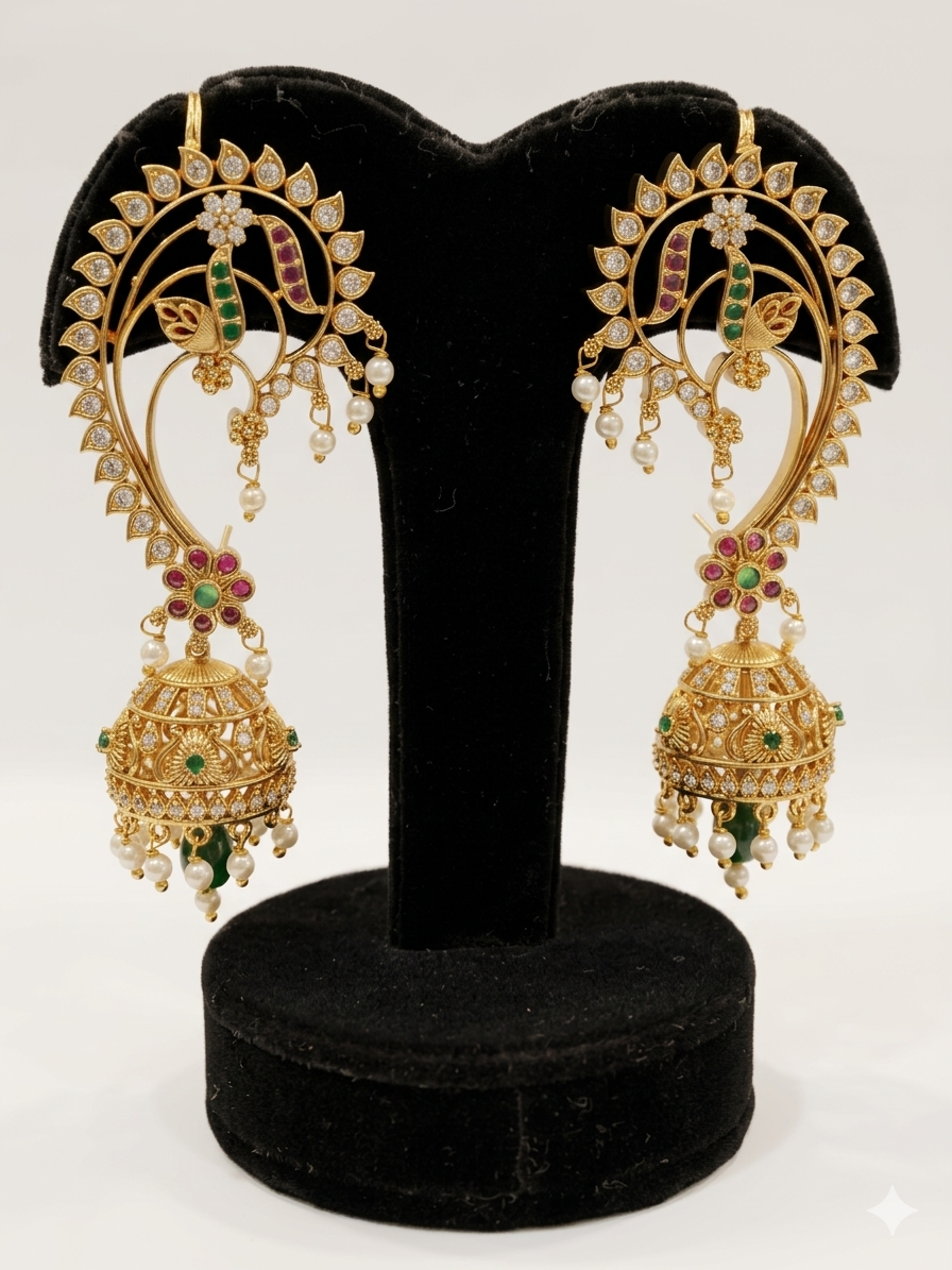 Peacock Design GoldenJhumka Earrings