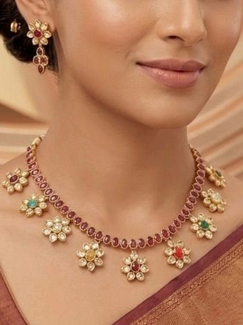 Navratna Gold Plated Necklace Set