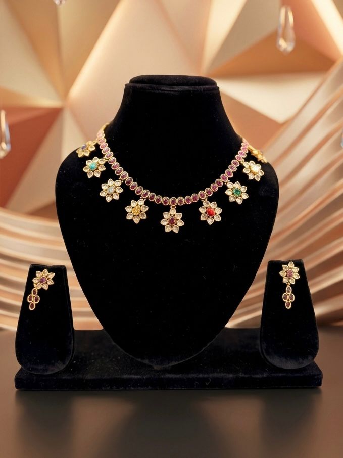 Navratna Gold Plated Necklace Set